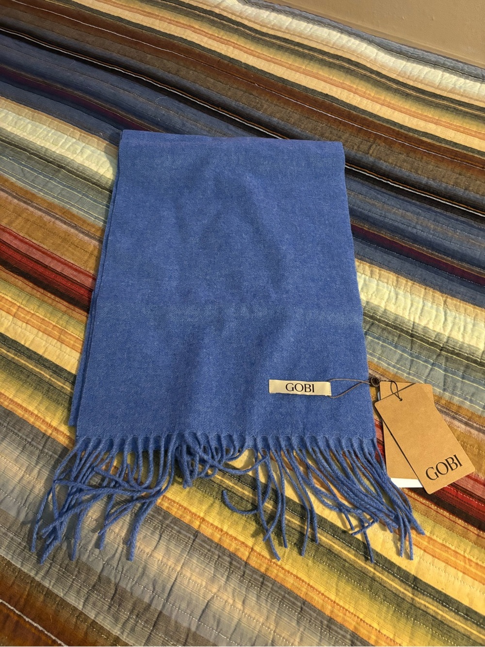 GOBI Blue Cashmere-Blend Fringe Scarf
